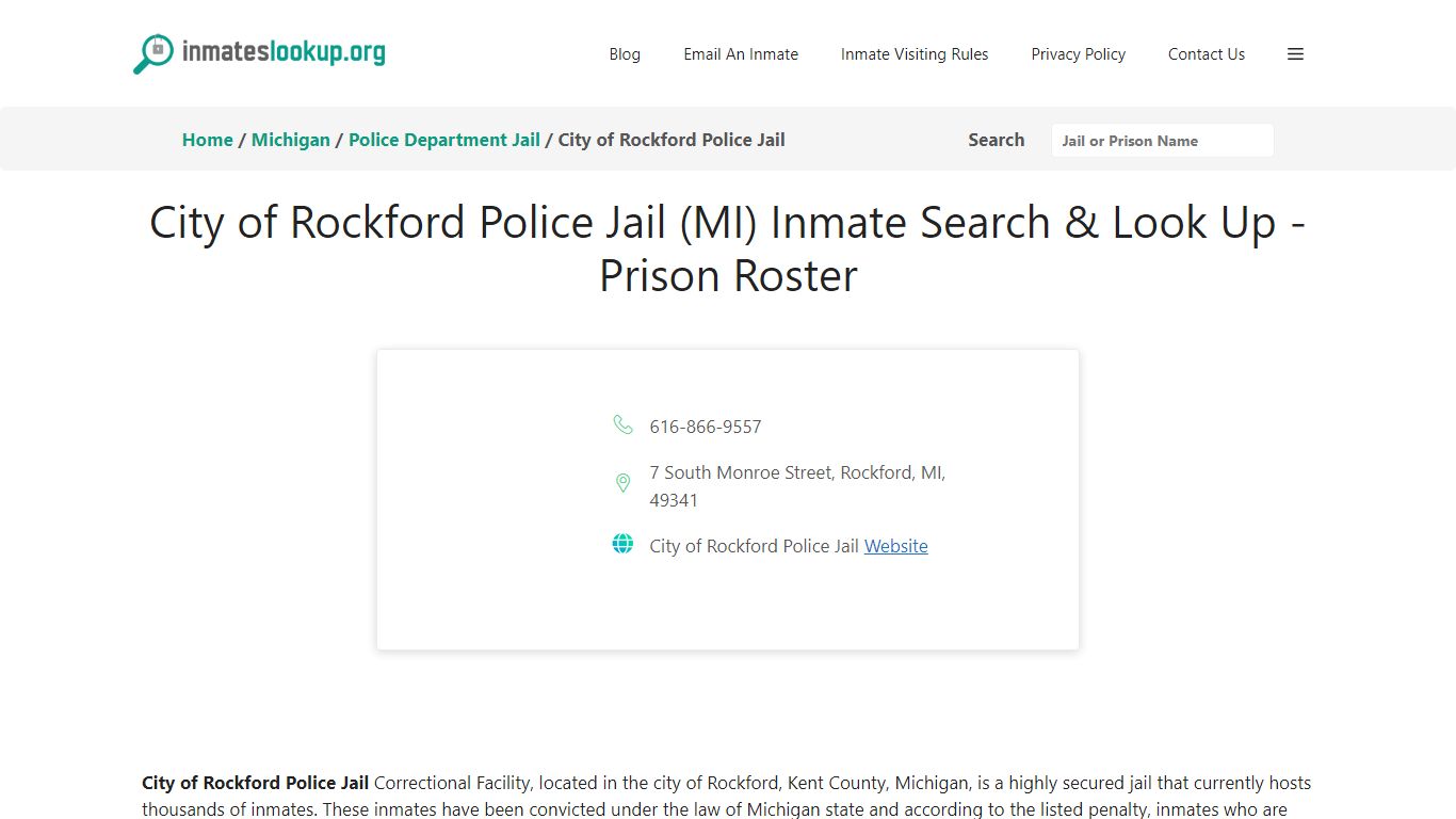 City of Rockford Police Jail (MI) Inmate Search & Look Up - Prison Roster